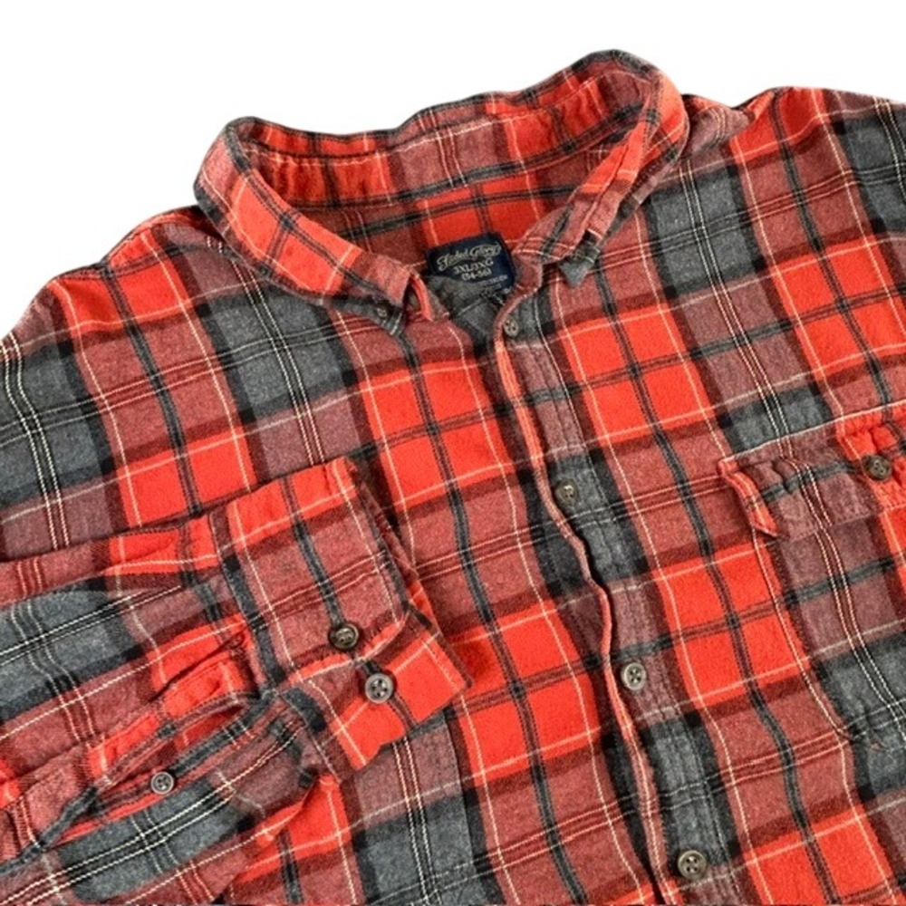 Faded Glory Men's Red Gray Button Down Flannel Cotton Shirt 3XL Long Sleeve